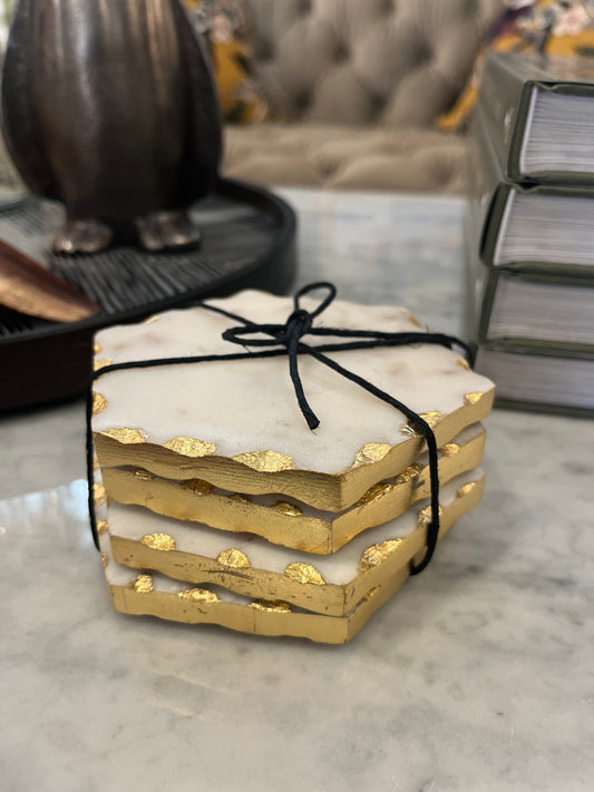 Marble + Gold Coasters Set 4